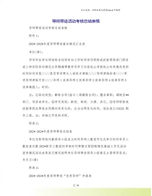 导师带徒活动考核总结表格