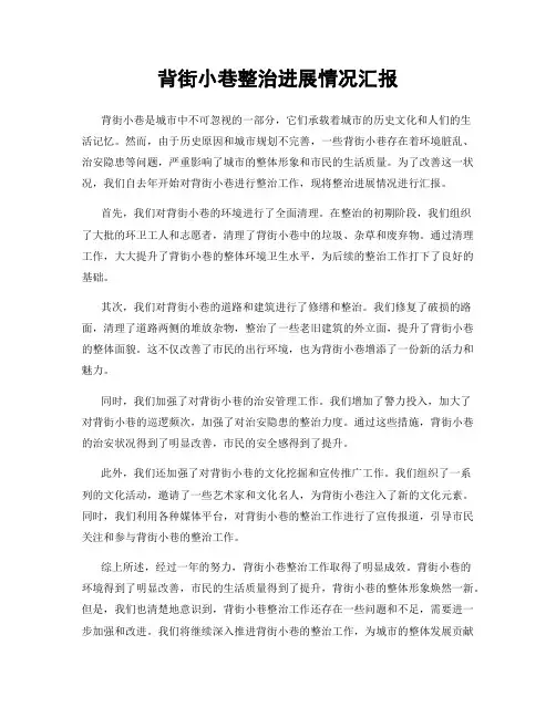 背街小巷整治进展情况汇报