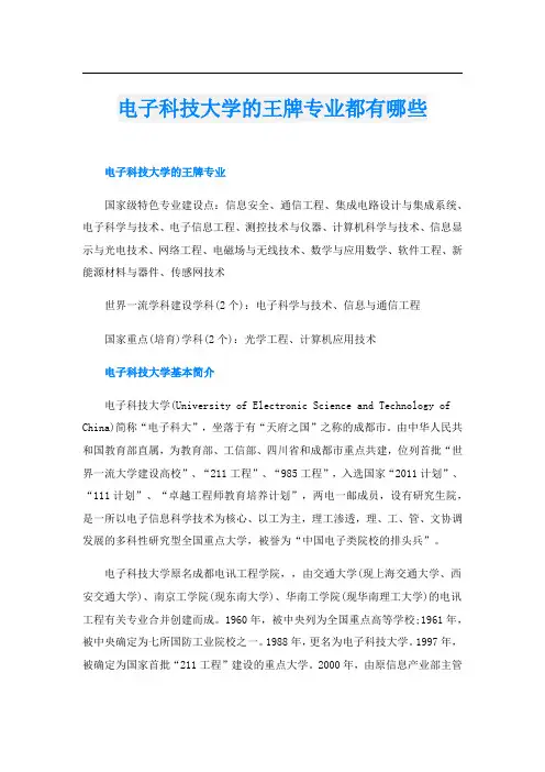 电子科技大学的王牌专业都有哪些