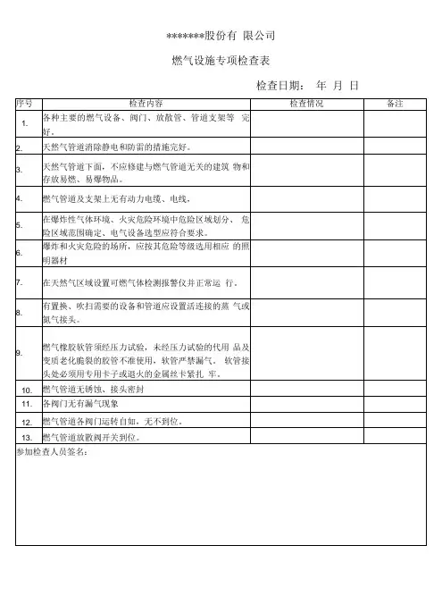 燃气设施专项检查表