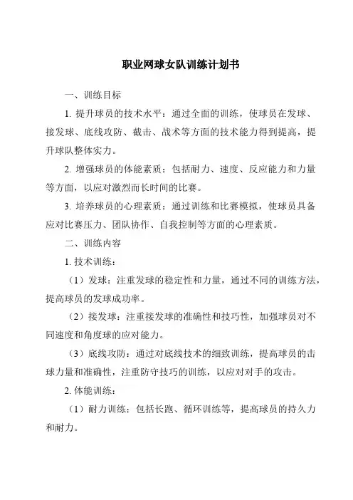 职业网球女队训练计划书