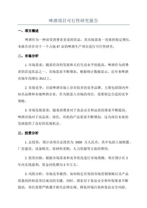 啤酒项目可行性研究报告
