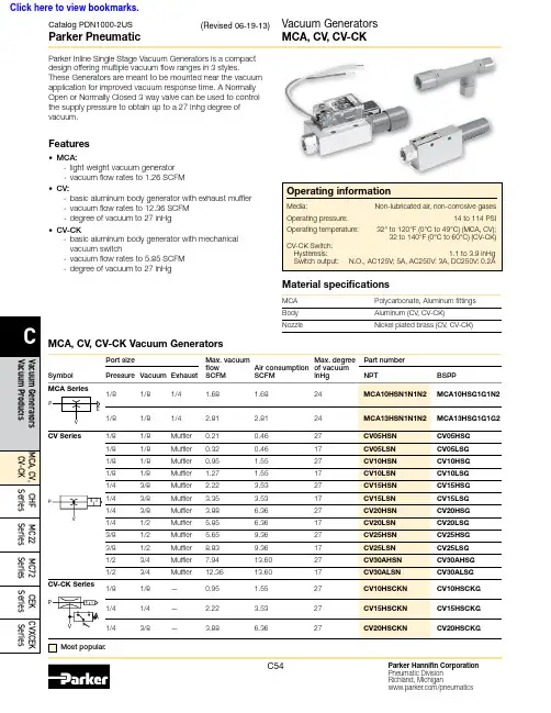 Parker Pneumatic 压力阀门型号PDN1000-2US的说明书