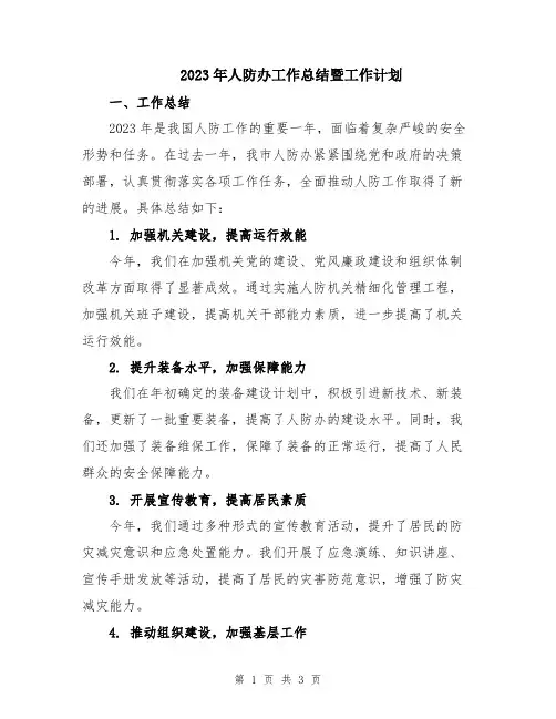 2023年人防办工作总结暨工作计划