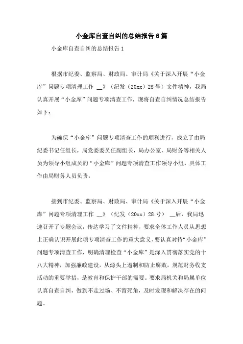 小金库自查自纠的总结报告6篇