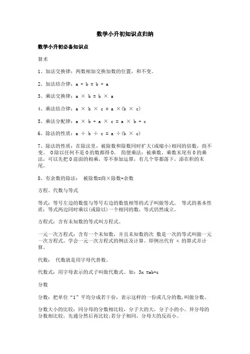 数学小升初知识点归纳
