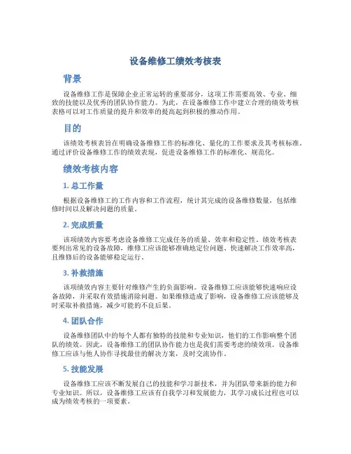 设备维修工绩效考核表