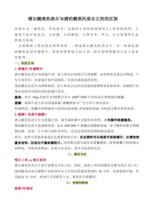 酒石酸美托洛尔与琥珀酸美托洛尔之间的区别