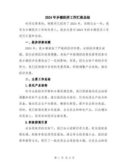 2024年乡镇经济工作汇报总结
