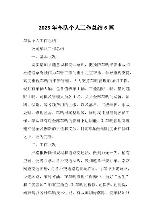 2023年车队个人工作总结6篇