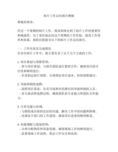 制片工作总结报告模板