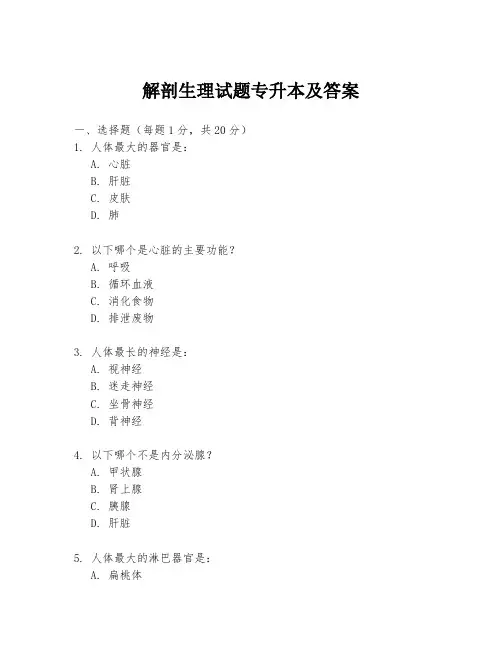 解剖生理试题专升本及答案