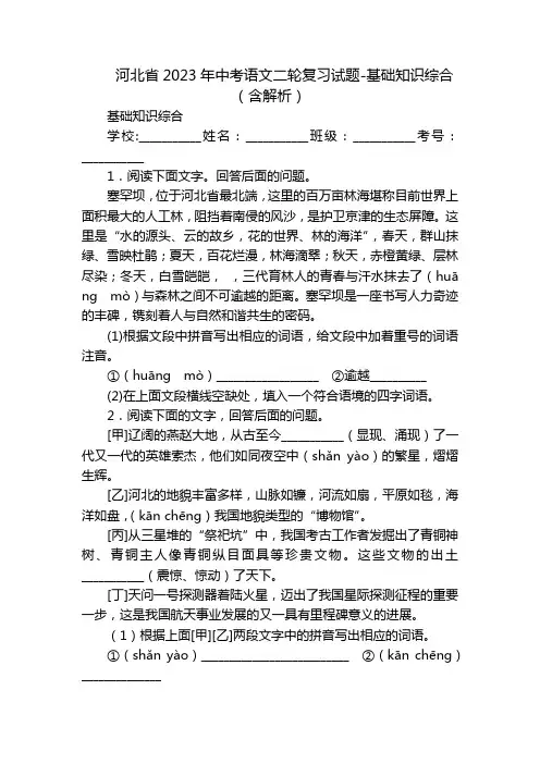 河北省2023年中考语文二轮复习试题-基础知识综合(含解析)