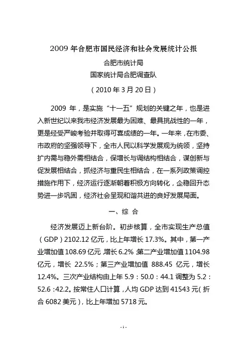 2009年合肥统计公报