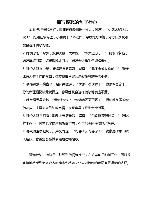 描写愤怒的句子神态