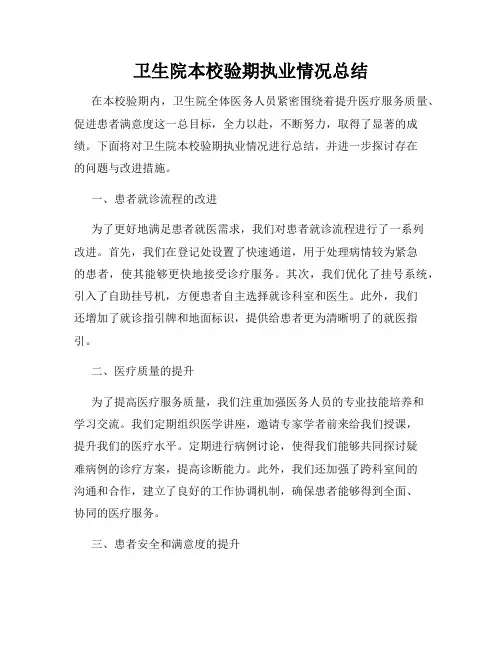 卫生院本校验期执业情况总结