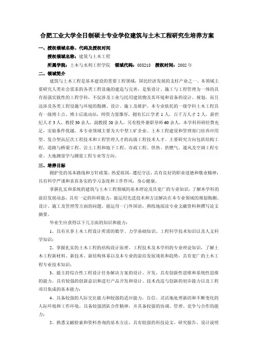 合肥工业大学全日制硕士专业学位建筑与土木工程研究生