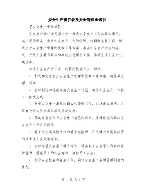 安全生产责任者及安全管理承诺书