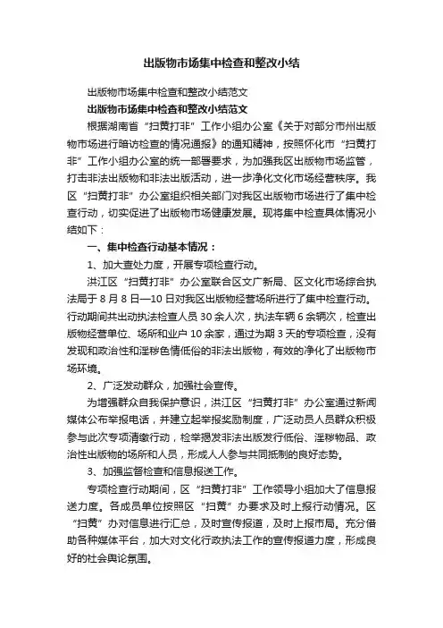 出版物市场集中检查和整改小结范文