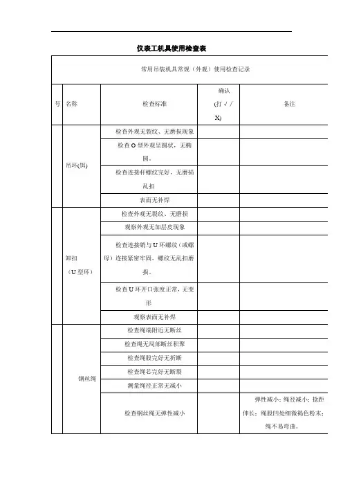 仪表工机具使用检查表