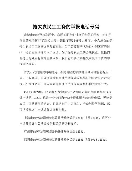 拖欠农民工工资的举报电话号码