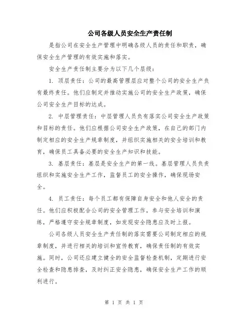 公司各级人员安全生产责任制