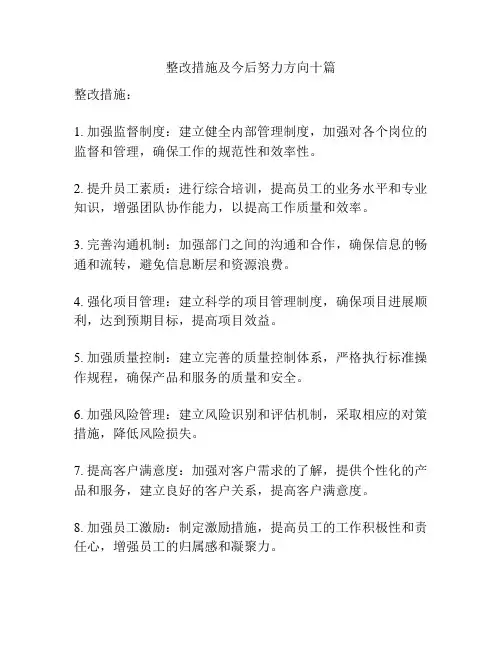 整改措施及今后努力方向十篇