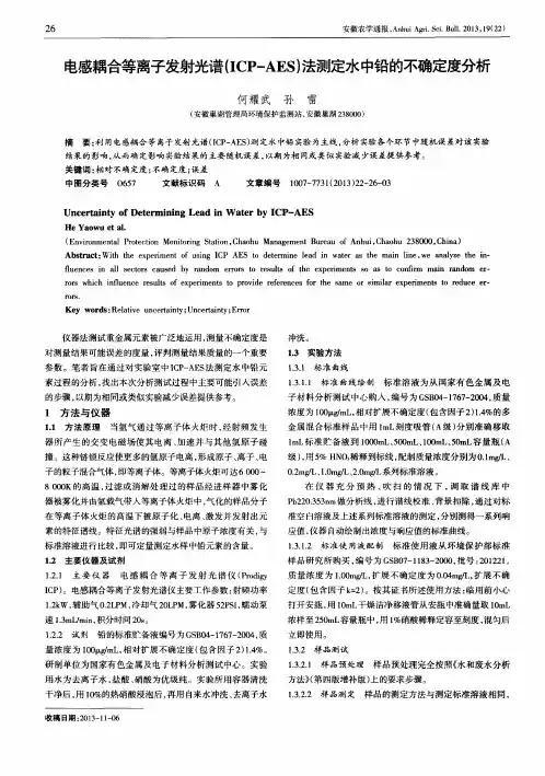 电感耦合等离子发射光谱(ICP—AES)法测定水中铅的不确定度分析