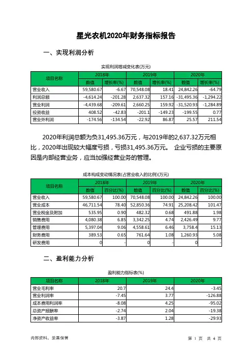 星光农机2020年财务指标报告