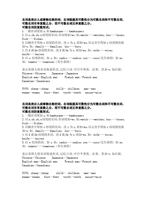 名词的单复数形式变化