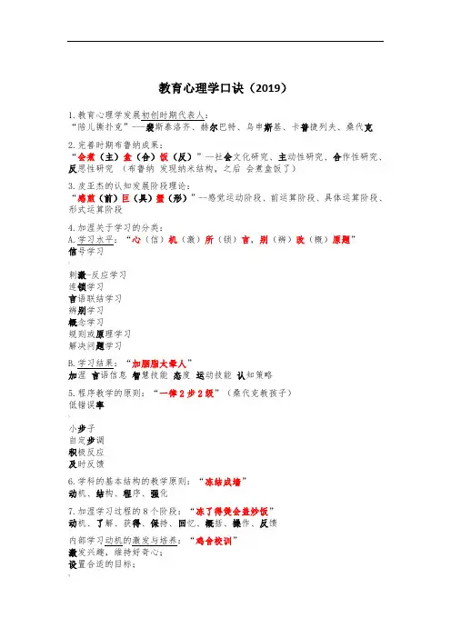 教育心理学记忆口诀