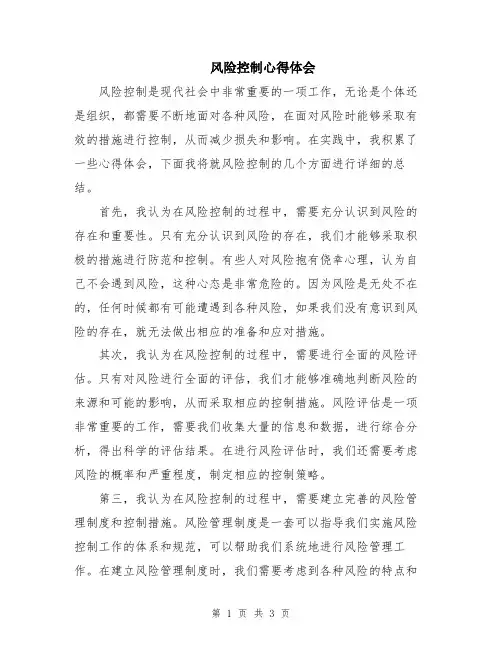 风险控制心得体会