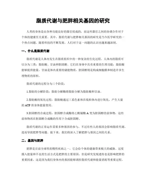 脂质代谢与肥胖相关基因的研究