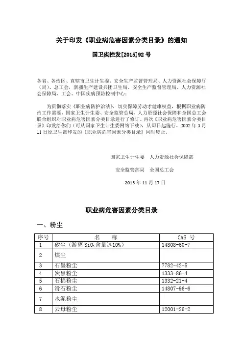 6、《职业病危害因素分类目录》