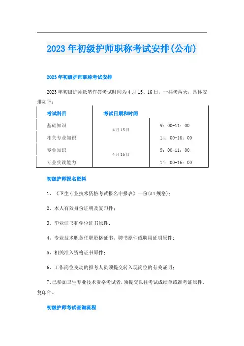 2023年初级护师职称考试安排(公布)