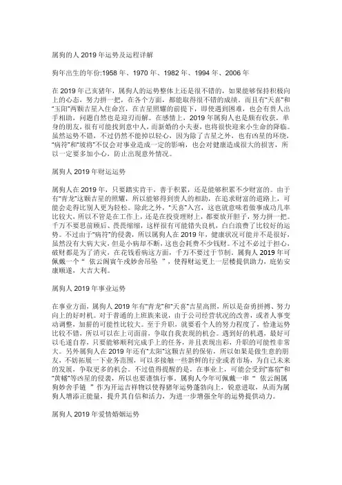 2019年属狗人的全年运势
