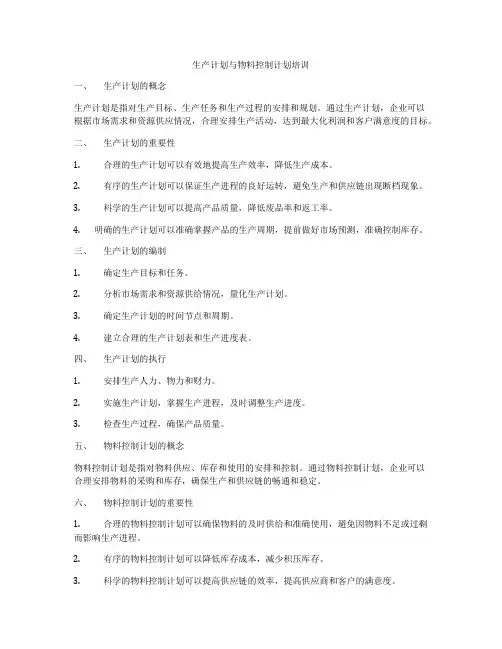 生产计划与物料控制计划培训