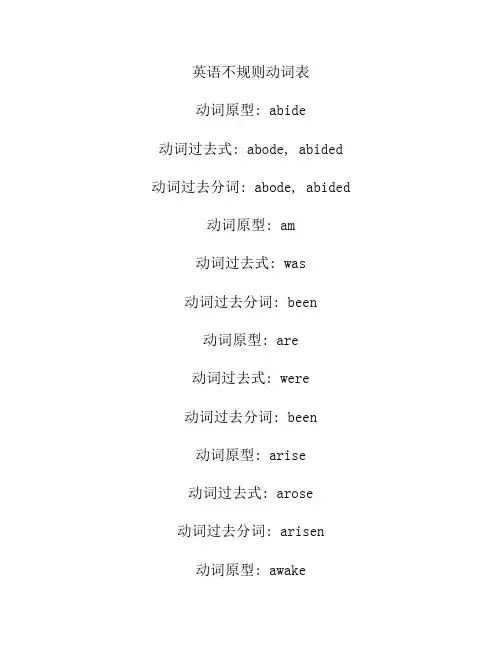 人教新课标高中英语必修1英语不规则动词表(基本)
