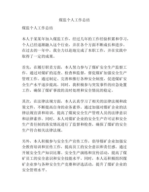 煤监个人工作总结