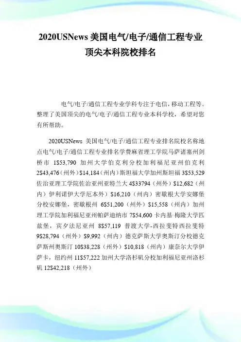 USNews美国电气-电子-通信工程专业顶尖本科院校排名.doc