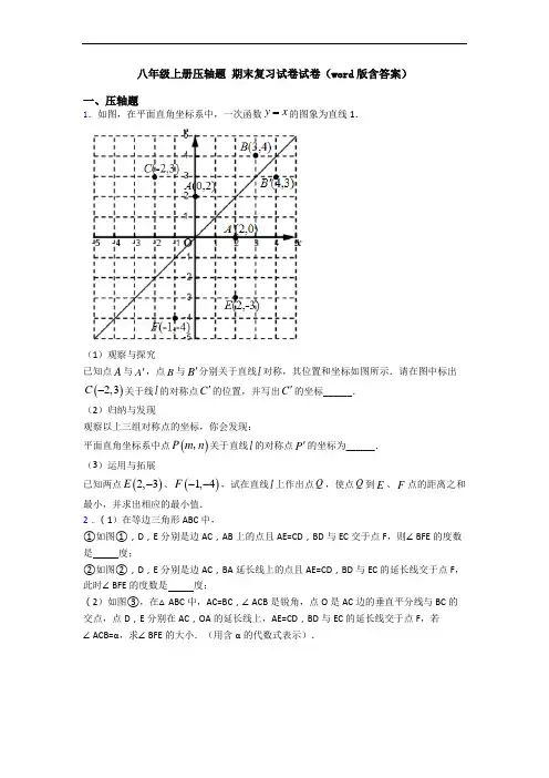 八年级上册压轴题 期末复习试卷试卷(word版含答案)