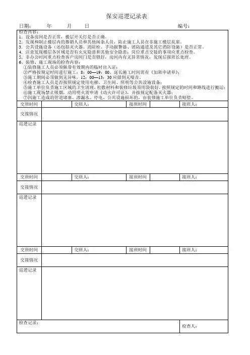 保安巡查记录表