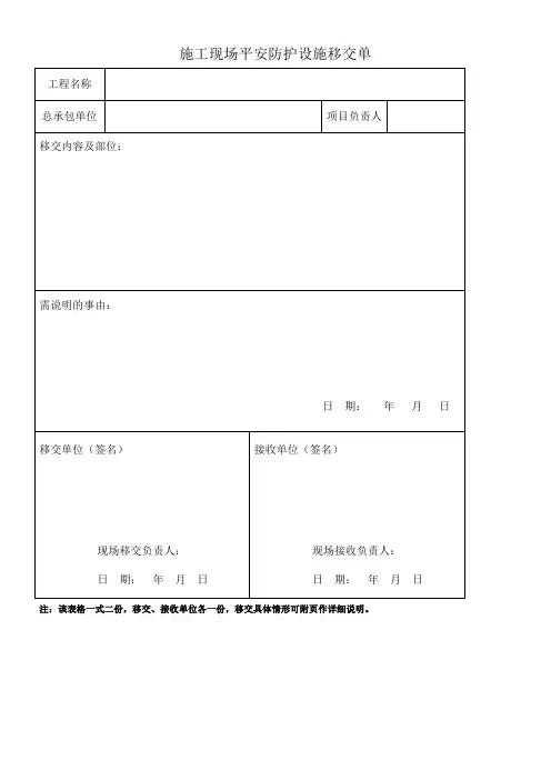 施工现场设施移交申请单