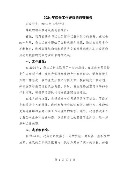 2024年接受工作评议的自查报告