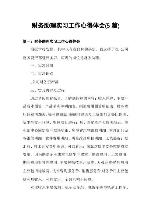 财务助理实习工作心得体会(5篇)
