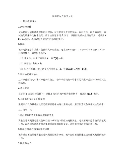 概率知识点总结大全