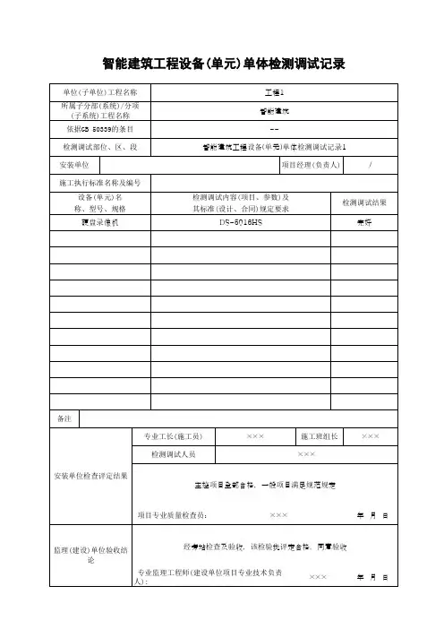 智能建筑工程设备(单元)单体检测调试记录(最新版)