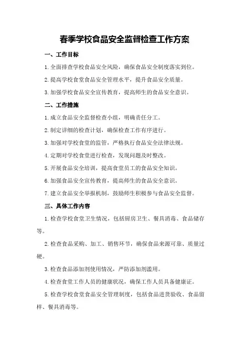 春季学校食品安全监督检查工作方案