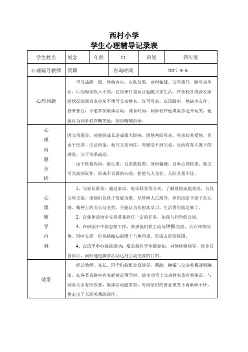 2015-2016小学心理咨询记录表1(可打印修改)
