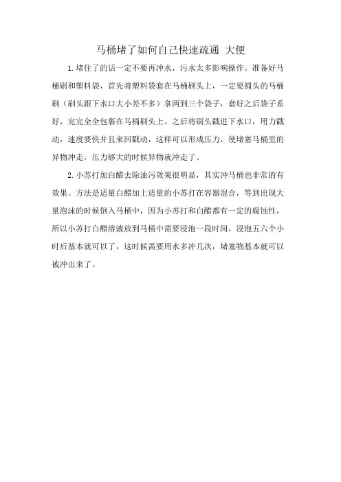 马桶堵了如何自己快速疏通 大便